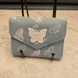 Luv Betsy, Betsy Johnson Blue & White Butterfly Bifold Flap Wallet, blue & white